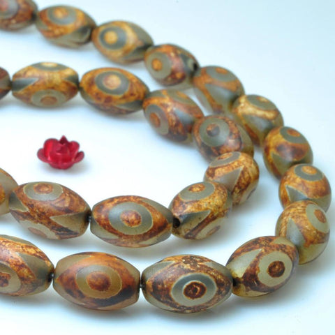 31 pcs of Retro Tibetan Agate three-eyes matte rice beads in 8X12mm