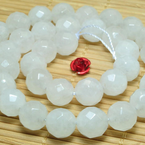 37 pcs of Natural white Jade faceted round beads in 10mm (64 Face)