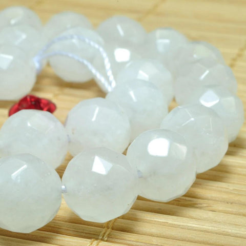 37 pcs of Natural white Jade faceted round beads in 10mm (64 Face)