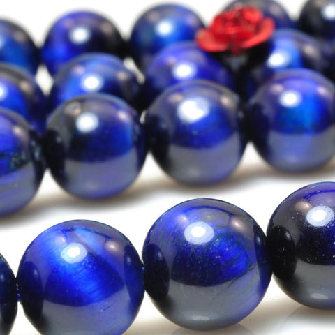 YesBeads Blue Tiger Eye smooth round beads wholesale gemstone jewelry making 8mm-12mm 15"