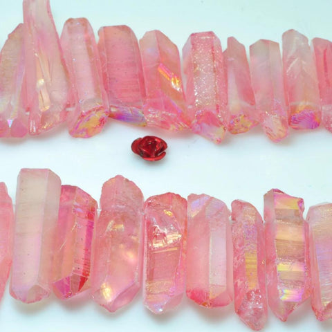YesBeads 15 inches Matte Titanium Coated Mystic Drilled Crystal Rough Dagger spike tower beads,Red Color (New)