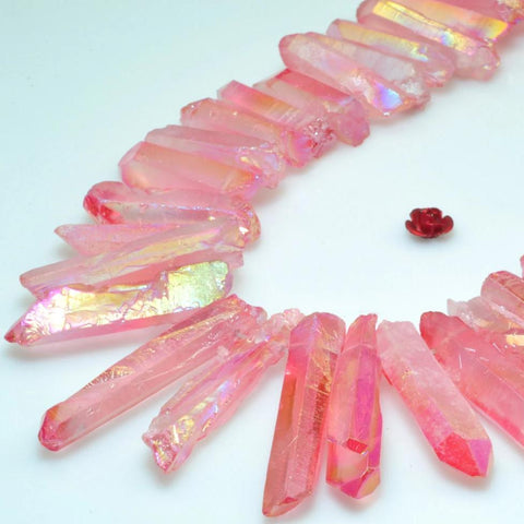 YesBeads 15 inches Matte Titanium Coated Mystic Drilled Crystal Rough Dagger spike tower beads,Red Color (New)