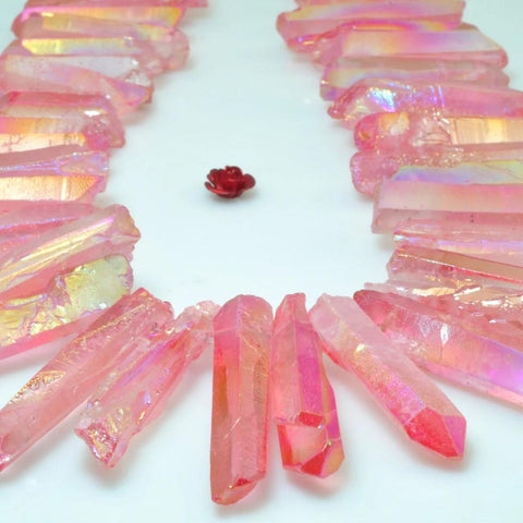 YesBeads 15 inches Matte Titanium Coated Mystic Drilled Crystal Rough Dagger spike tower beads,Red Color (New)