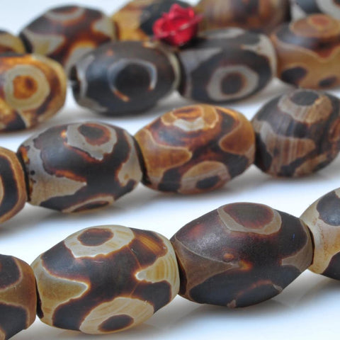 Tibetan Dzi Agate three-eyes matte drum beads wholesale gemstone for jewelry making DIY bracelets necklace stuff