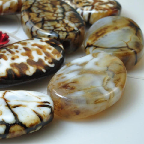 YesBeads 15 pcs of Retro Fire Agate smooth oval beads in 16-18 wide X 23-25mm length
