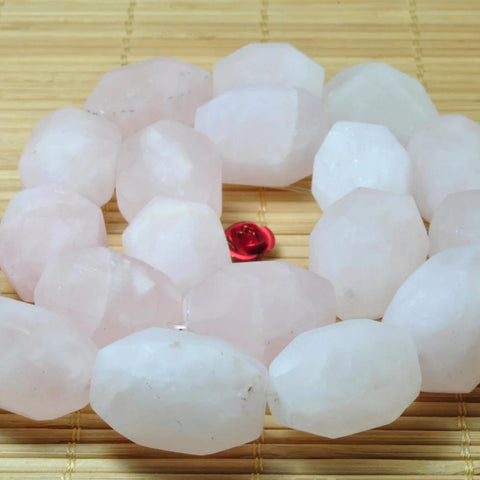 YesBeads 15 inches Natural Rose Quartz matte and faceted Nugget Chunks beads in in 14-16mm wide X 18-20mm length