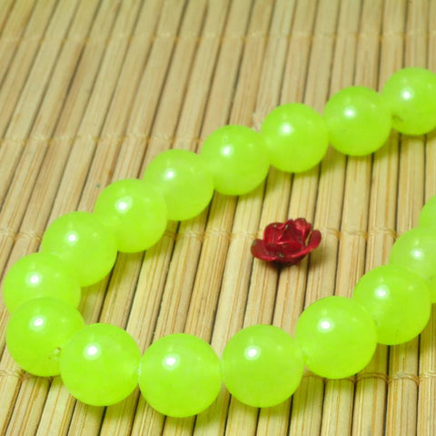 YesBeads Green Jade smooth round loose beads wholesale gemstone jewelry fluorescent green 15"