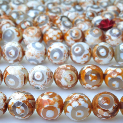 47 pcs of Green Retro Tibetan Agate three-eyes faceted beads round beads in 8mm