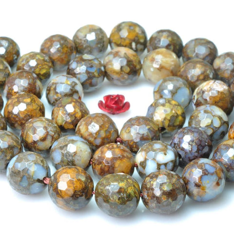 Natural Brown Peruvian Opal faceted round beads wholesale gemstone jewelry making 15"