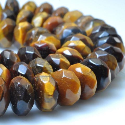 YesBeads Natural Yellow Tiger Eye faceted rondelle beads wholesale gemstone jewelry 15"