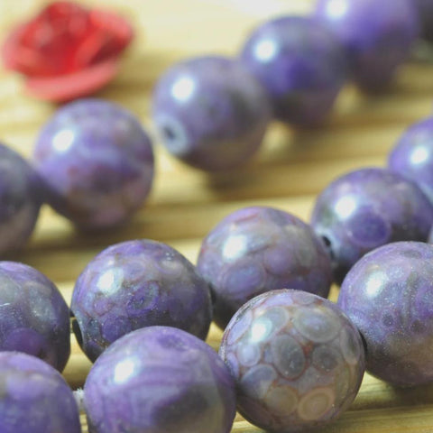 62 pcs of Purple Maifanite stone smooth Dyed round beads in 6mm