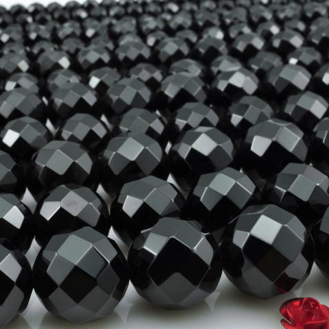 YesBeads Black Onyx faceted round beads wholesale gemstone jewelry 2mm-14mm 15"