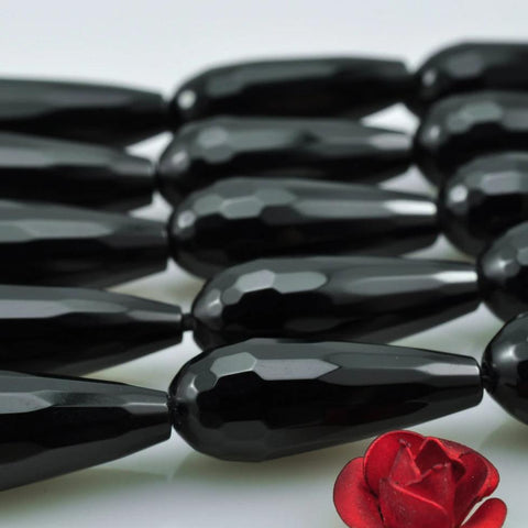 YesBeads Black Onyx faceted teardrop beads wholesale gemstone jewelry 15"