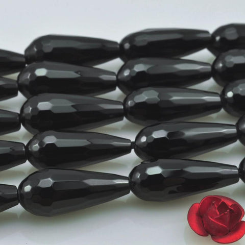 YesBeads Black Onyx faceted teardrop beads wholesale gemstone jewelry 15"