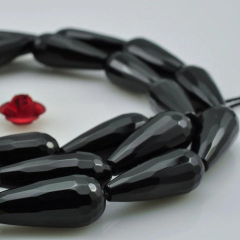 YesBeads Black Onyx faceted teardrop beads wholesale gemstone jewelry 15"