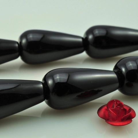 20 pcs of Black Onyx smooth teardrop beads in 10x 20mm