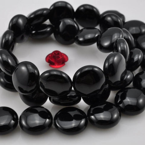 39 pcs of Black Onyx smooth coin beads in 10mm