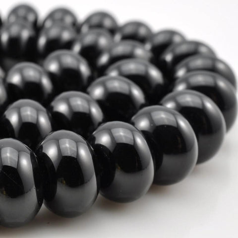 Black Onyx smooth rondelle beads wholesale gemstone jewelry making diy bracelet necklace