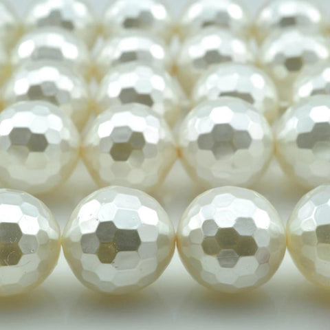 YesBeads White Shell Pearl faceted round beads wholesale gemstone jewelry making 6mm-14mm