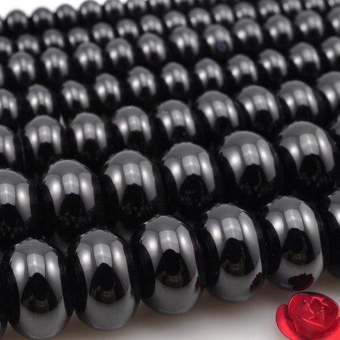 Black Onyx smooth rondelle beads wholesale gemstone jewelry making diy bracelet necklace