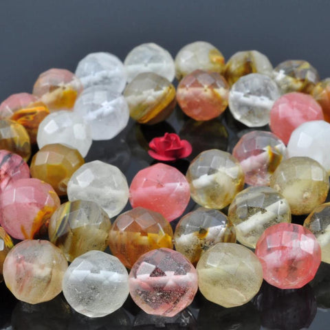 YesBeads Cherry Quartz faceted round beads wholesale gemstone jewelry making 15"