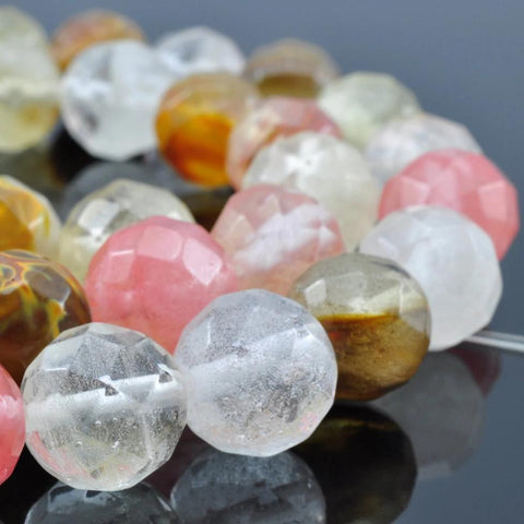 YesBeads Cherry Quartz faceted round beads wholesale gemstone jewelry making 15"