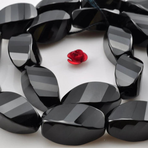 20 pcs of Black Onyx faceted twist beads in 10x20mm