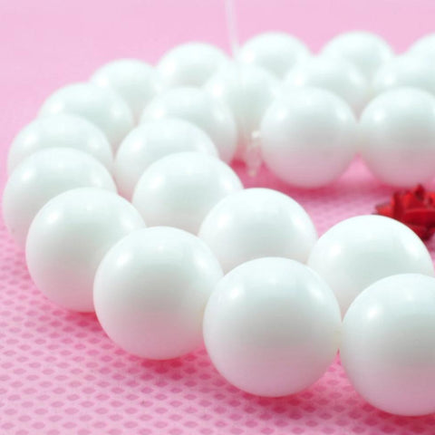 YesBeads White Ceramic smooth round loose beads wholesale gemstone jewelry making 15"