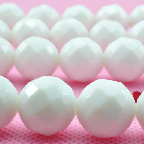 YesBeads White Ceramic faceted round loose beads wholesale gemstone jewelry making 15"