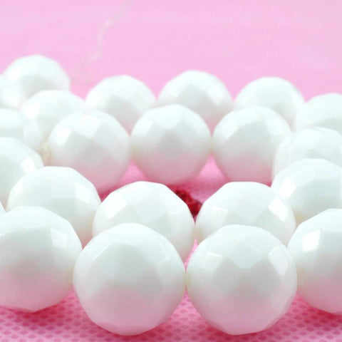 YesBeads White Ceramic faceted round loose beads wholesale gemstone jewelry making 15"