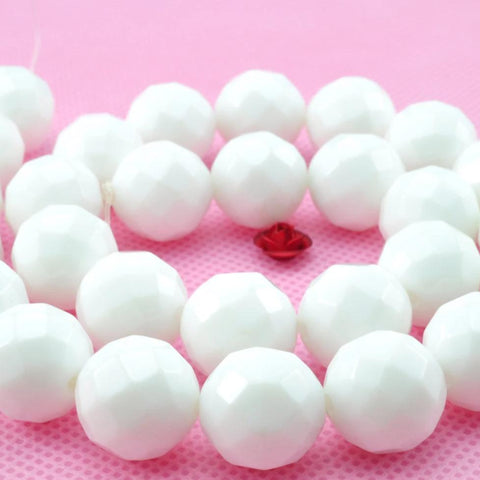 YesBeads White Ceramic faceted round loose beads wholesale gemstone jewelry making 15"