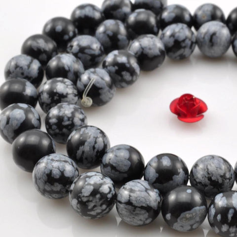 Natural Snowflake Obsidian smooth round beads wholesale gemstone jewelry 4mm-12m 15"