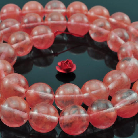 37 pcs of Natural Red Cherry quartz smooth round beads in 10mm