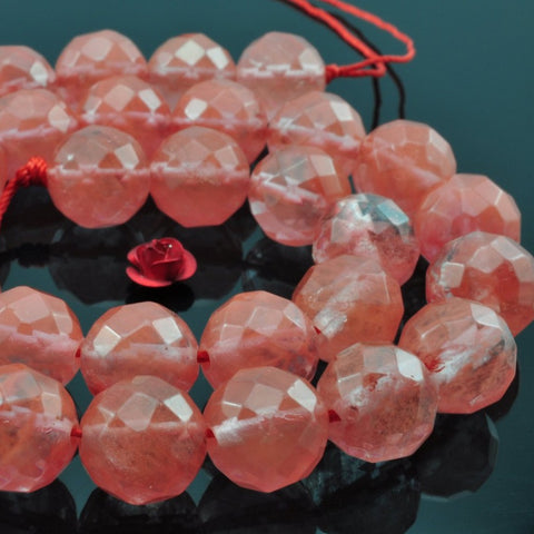 YesBeads Cherry quartz faceted round beads wholesale gemstone jewelry making 15"