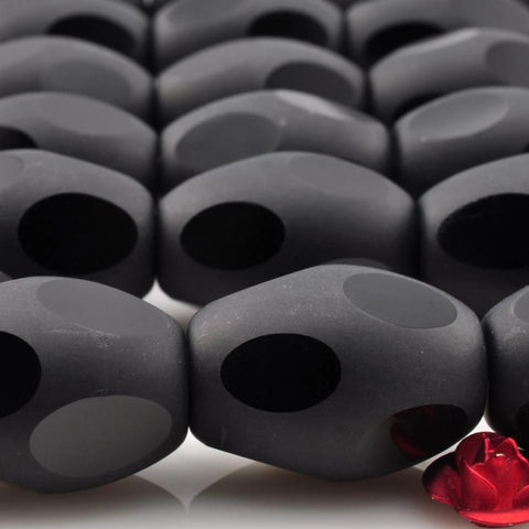 YesBeads Black Onyx matte faceted drum rice beads wholesale gemstone 13x18mm