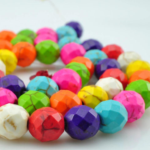 64 Faces''--48pcs of mixed color Chinese Turquoise faceted round beads in 8mm