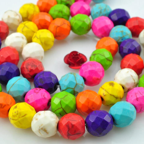 64 Faces''--48pcs of mixed color Chinese Turquoise faceted round beads in 8mm