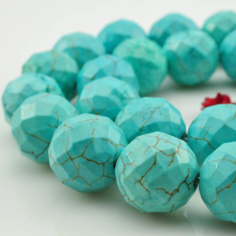 64 Faces-'' 33 pcs of Chinese Turquoise faceted round beads in 12mm