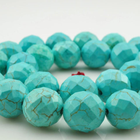 64 Faces-'' 33 pcs of Chinese Turquoise faceted round beads in 12mm