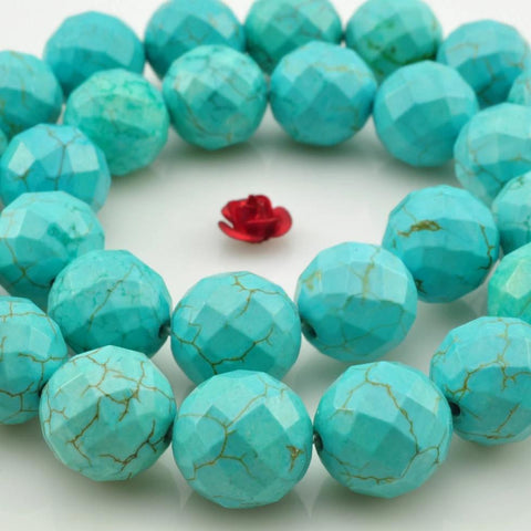 64 Faces-'' 33 pcs of Chinese Turquoise faceted round beads in 12mm