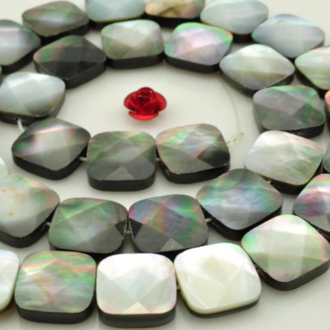 31 pcs of Black Shell faceted square beads in 12x12mm