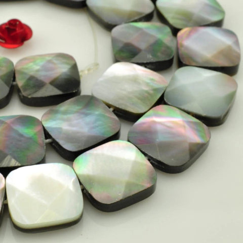 31 pcs of Black Shell faceted square beads in 12x12mm