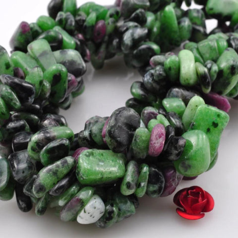 35 inches of Natural Zoisite smooth Chips beads in 5-9mm