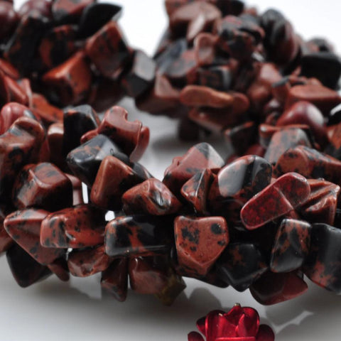 35 inches of Natural Mahagony Obsidian smooth Chips beads in 5-9mm
