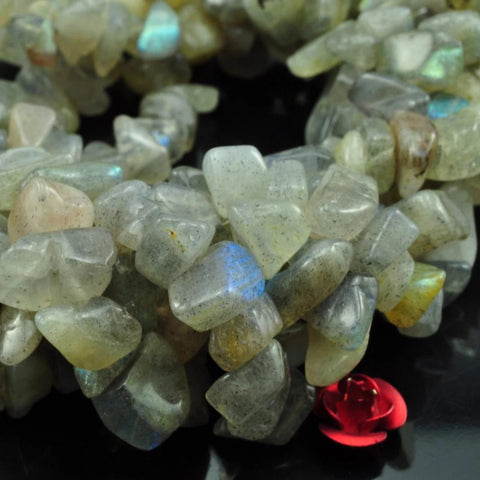 35 inches of Natural Labradorite smooth chips beads in 5-9mm