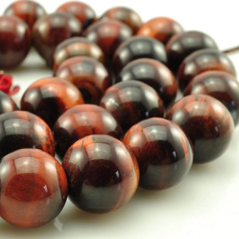 YesBeads Red Tiger Eye smooth round beads wholesale gemstone jewelry making 15"