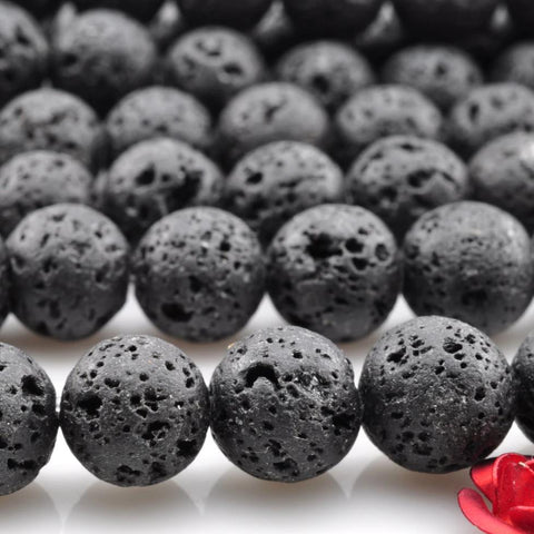 YesBeads Black Lava stone matte round beads wholesale gemstone jewelry 4mm-14mm 15"