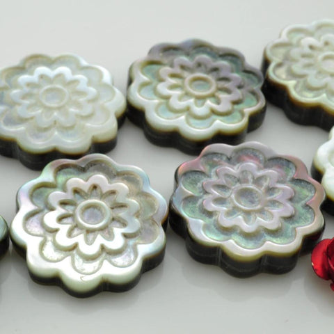 YesBeads Black Shell carved flower coin beads wholesale gemstone jewelry making