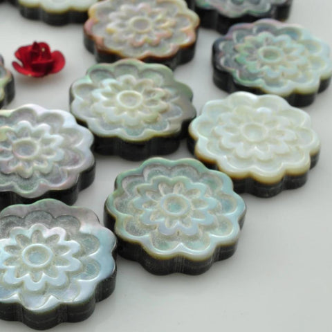 YesBeads Black Shell carved flower coin beads wholesale gemstone jewelry making