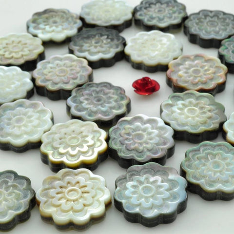 YesBeads Black Shell carved flower coin beads wholesale gemstone jewelry making